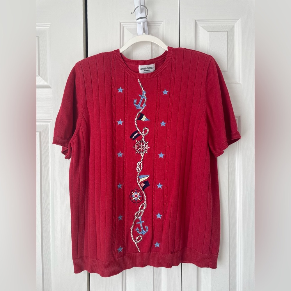 Vintage Alfred Dunner Short Sleeve Sweater Nautical Cruise Size 2X